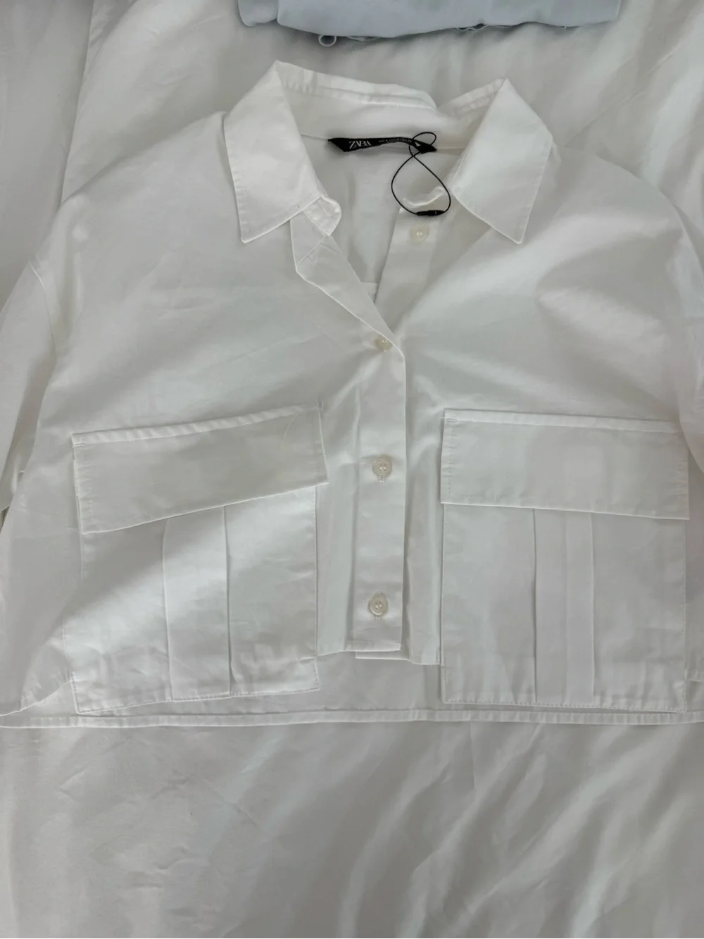 Zara White Button-Down Crop Shirt